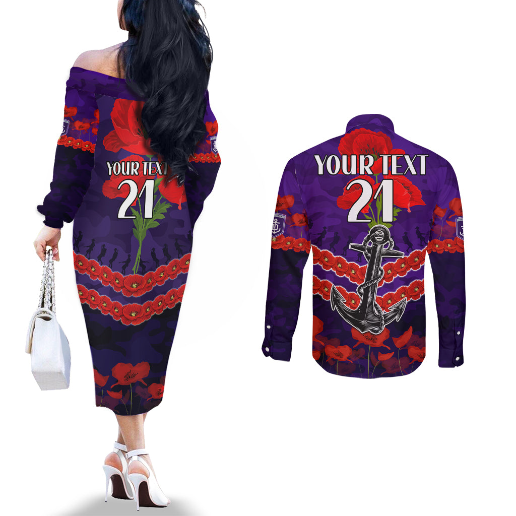 Custom Dockers Football Couples Matching Off The Shoulder Long Sleeve Dress and Long Sleeve Button Shirt ANZAC Lest We Forget
