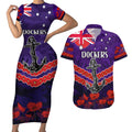 Custom Dockers Football Couples Matching Short Sleeve Bodycon Dress and Hawaiian Shirt ANZAC Lest We Forget