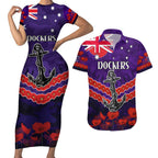 Custom Dockers Football Couples Matching Short Sleeve Bodycon Dress and Hawaiian Shirt ANZAC Lest We Forget