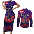 Custom Dockers Football Couples Matching Short Sleeve Bodycon Dress and Long Sleeve Button Shirt ANZAC Lest We Forget