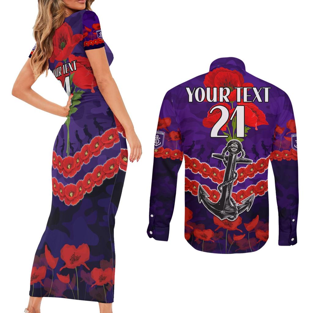 Custom Dockers Football Couples Matching Short Sleeve Bodycon Dress and Long Sleeve Button Shirt ANZAC Lest We Forget