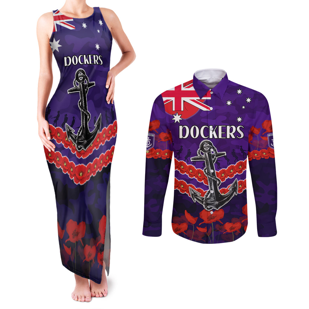 Custom Dockers Football Couples Matching Tank Maxi Dress and Long Sleeve Button Shirt ANZAC Lest We Forget