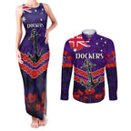Custom Dockers Football Couples Matching Tank Maxi Dress and Long Sleeve Button Shirt ANZAC Lest We Forget