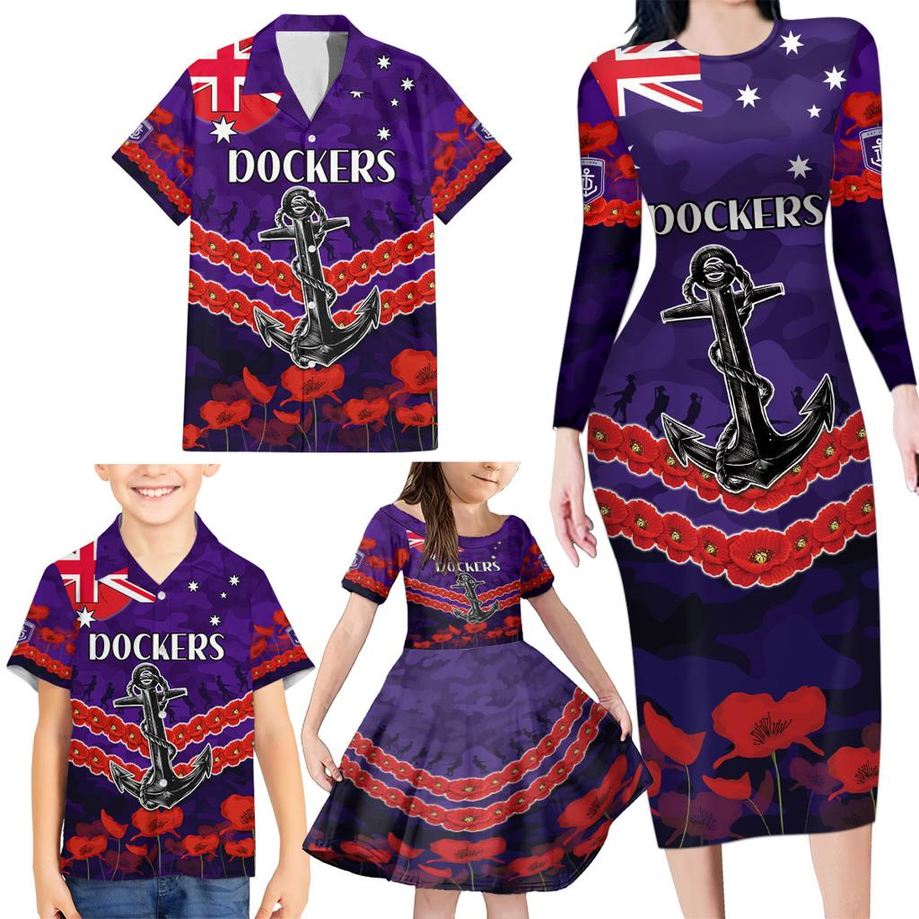 Custom Dockers Football Family Matching Long Sleeve Bodycon Dress and Hawaiian Shirt ANZAC Lest We Forget