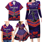 Custom Dockers Football Family Matching Long Sleeve Bodycon Dress and Hawaiian Shirt ANZAC Lest We Forget