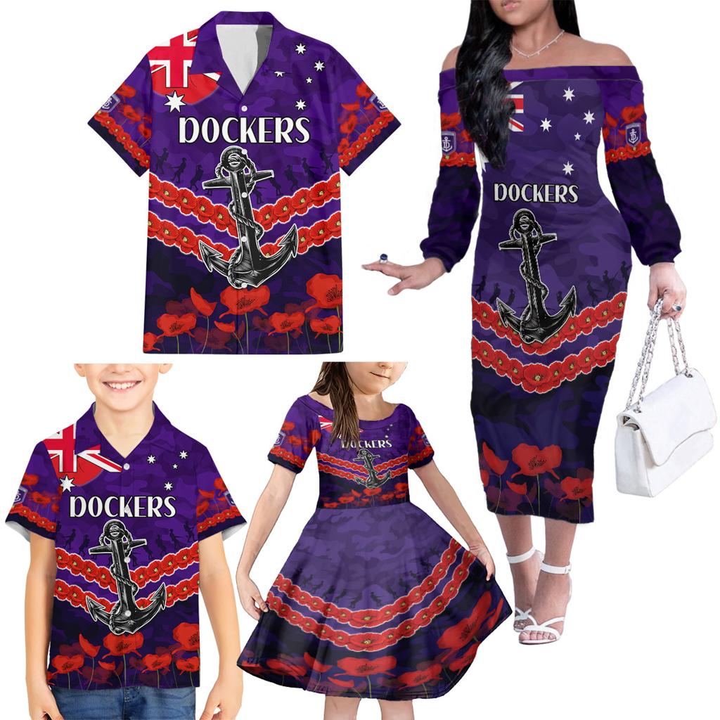 Custom Dockers Football Family Matching Off The Shoulder Long Sleeve Dress and Hawaiian Shirt ANZAC Lest We Forget