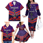 Custom Dockers Football Family Matching Off The Shoulder Long Sleeve Dress and Hawaiian Shirt ANZAC Lest We Forget