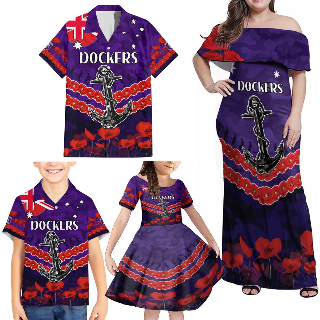 Custom Dockers Football Family Matching Off Shoulder Maxi Dress and Hawaiian Shirt ANZAC Lest We Forget