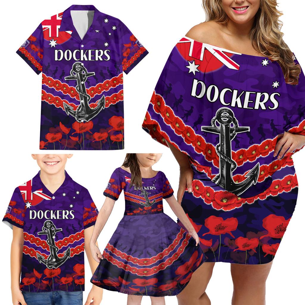 Custom Dockers Football Family Matching Off Shoulder Short Dress and Hawaiian Shirt ANZAC Lest We Forget