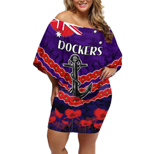Custom Dockers Football Family Matching Off Shoulder Short Dress and Hawaiian Shirt ANZAC Lest We Forget