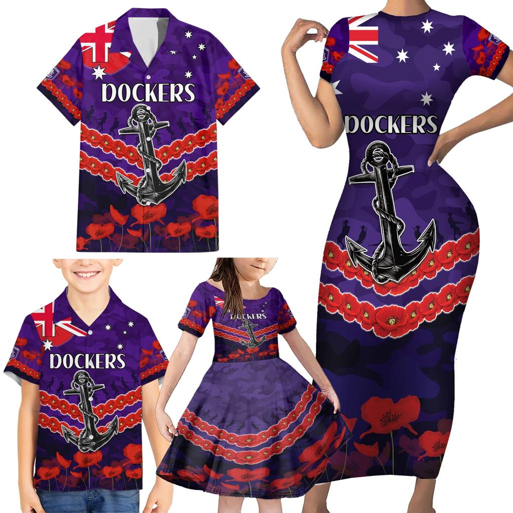 Custom Dockers Football Family Matching Short Sleeve Bodycon Dress and Hawaiian Shirt ANZAC Lest We Forget