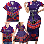 Custom Dockers Football Family Matching Short Sleeve Bodycon Dress and Hawaiian Shirt ANZAC Lest We Forget
