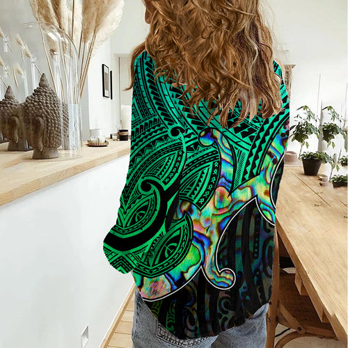 Aotearoa Papua Shell Women Casual Shirt Maori Tribal Pattern LT9