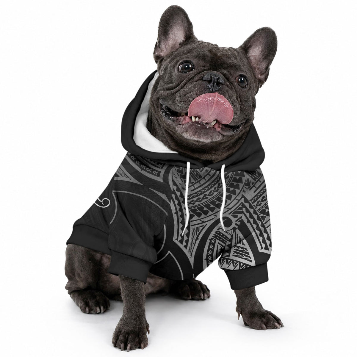 Aotearoa Maori Koru Pet Hoodie Polynesian Pacific Tribal - Black