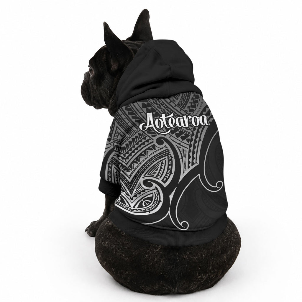 Aotearoa Maori Koru Pet Hoodie Polynesian Pacific Tribal - Black