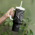 Aotearoa Maori Koru Tumbler With Handle Black Polynesian Pacific Tribal