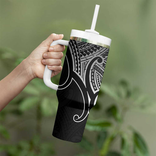 Aotearoa Maori Koru Tumbler With Handle Black Polynesian Pacific Tribal