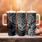 Aotearoa Maori Koru Tumbler With Handle Black Polynesian Pacific Tribal