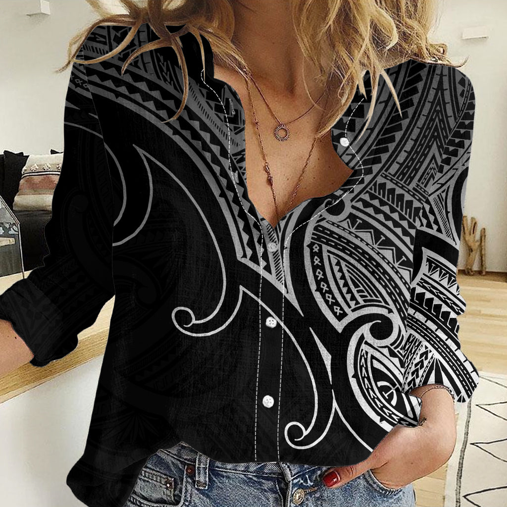 Aotearoa Maori Koru Women Casual Shirt Polynesian Pacific Tribal - Black LT9