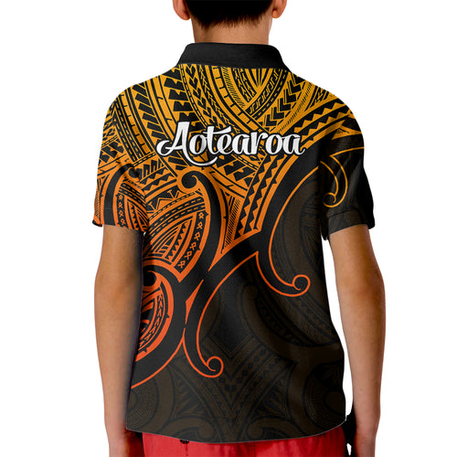 aotearoa-maori-koru-kid-polo-shirt-polynesian-pacific-tribal-gold