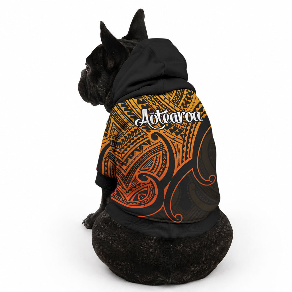 Aotearoa Maori Koru Pet Hoodie Polynesian Pacific Tribal - Gold