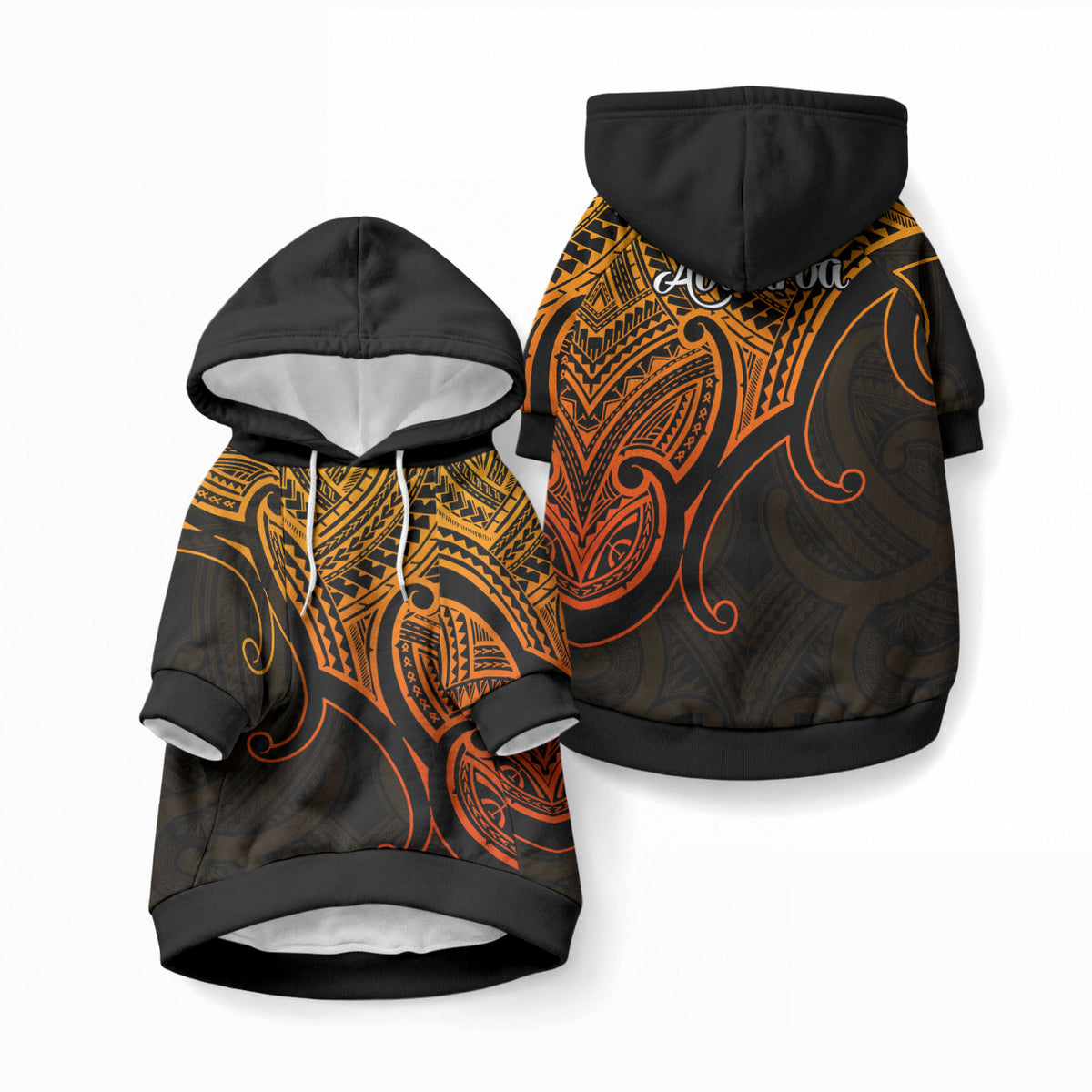 Aotearoa Maori Koru Pet Hoodie Polynesian Pacific Tribal - Gold