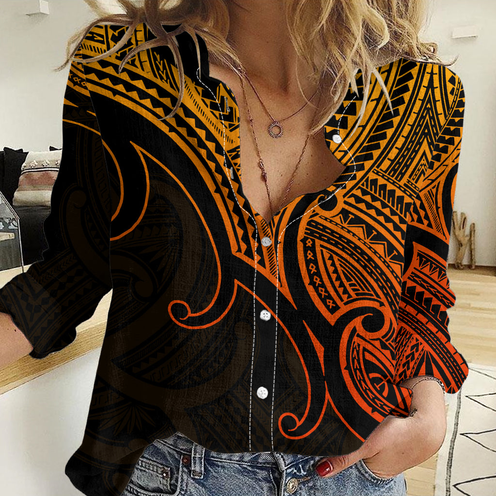 Aotearoa Maori Koru Women Casual Shirt Polynesian Pacific Tribal - Gold LT9