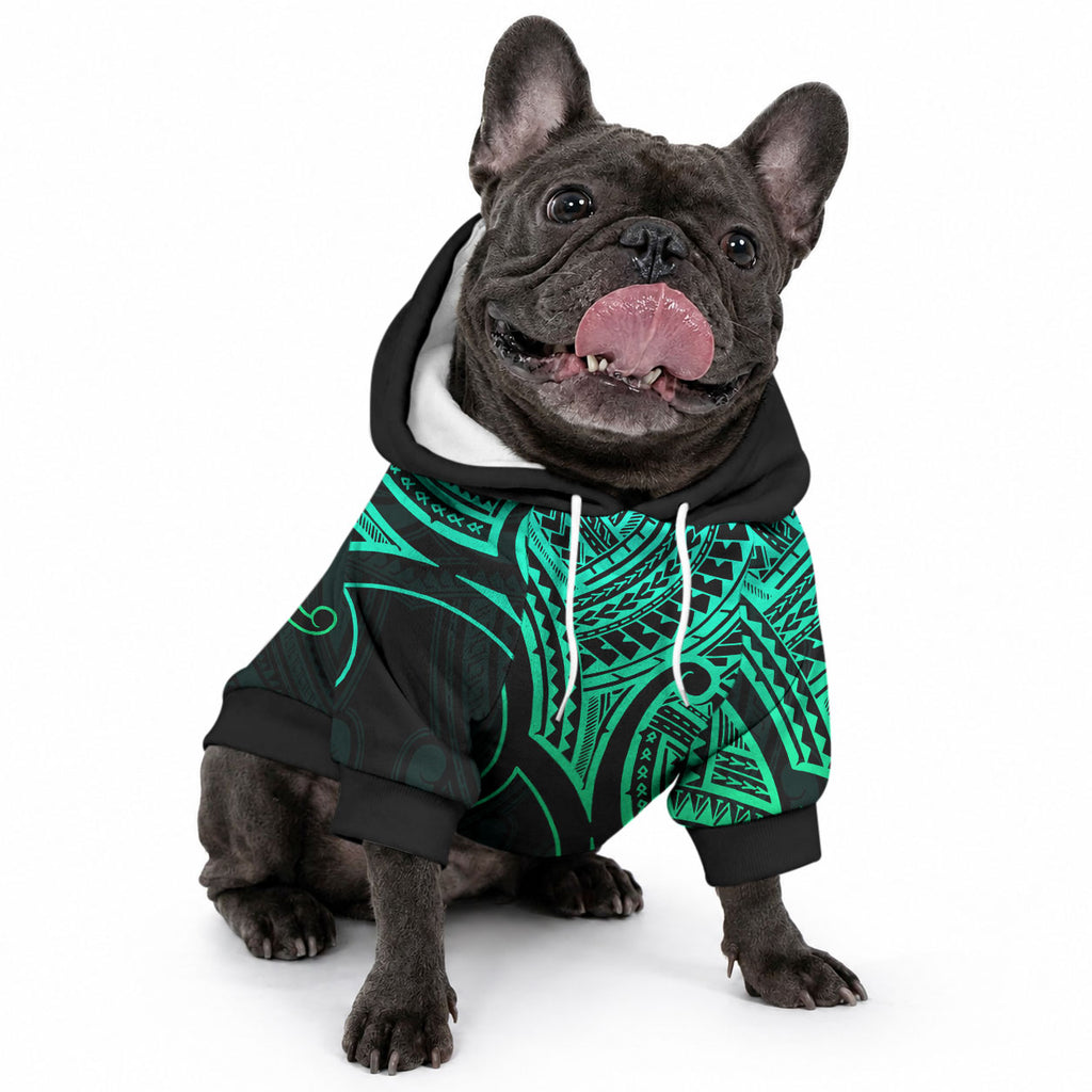Aotearoa Maori Koru Pet Hoodie Polynesian Pacific Tribal - Green