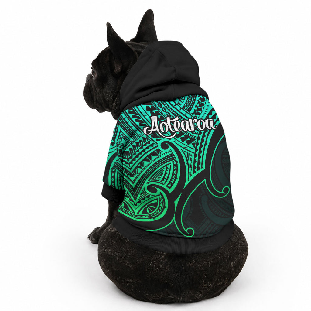 Aotearoa Maori Koru Pet Hoodie Polynesian Pacific Tribal - Green