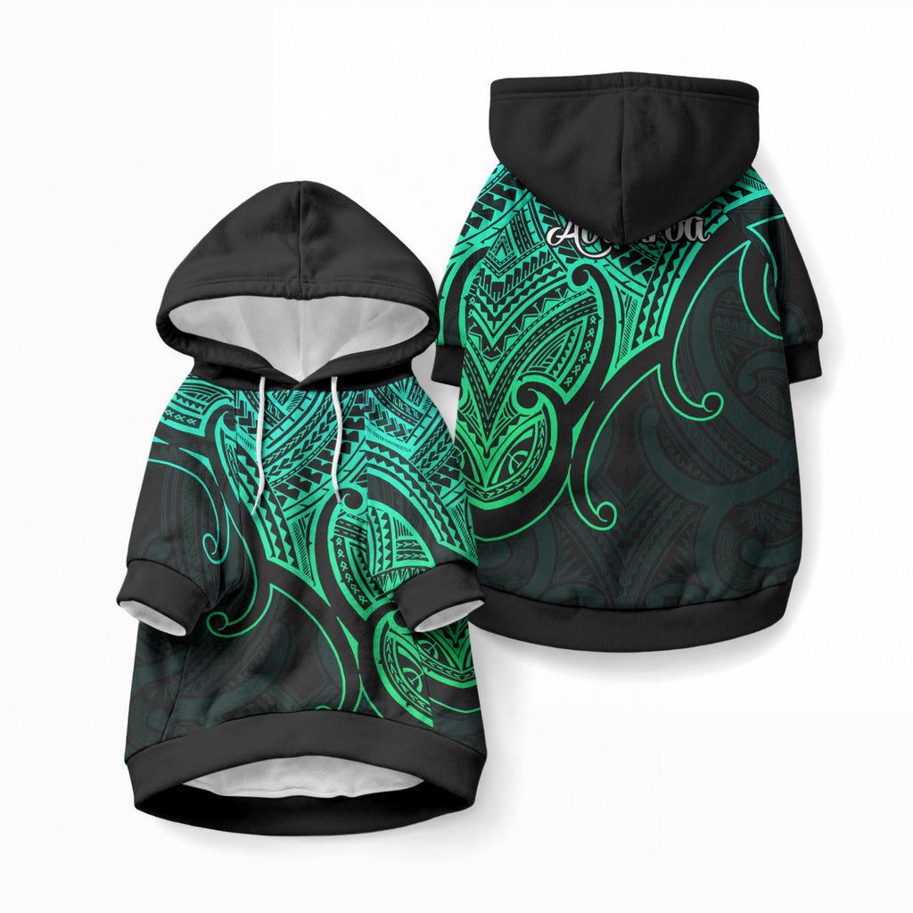 Aotearoa Maori Koru Pet Hoodie Polynesian Pacific Tribal - Green