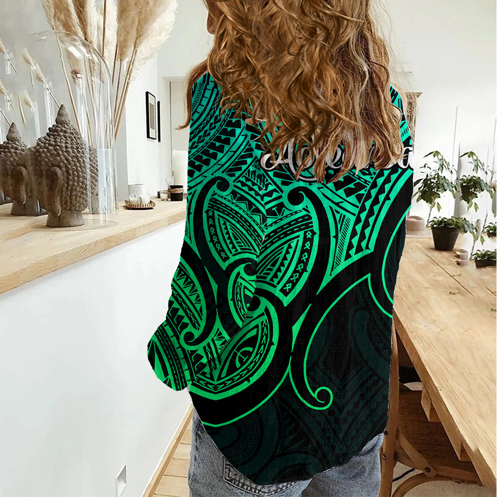 Aotearoa Maori Koru Women Casual Shirt Polynesian Pacific Tribal - Green LT9