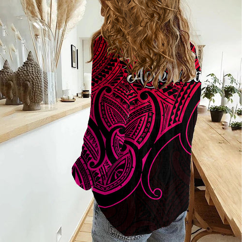 Aotearoa Maori Koru Women Casual Shirt Polynesian Pacific Tribal - Pink LT9