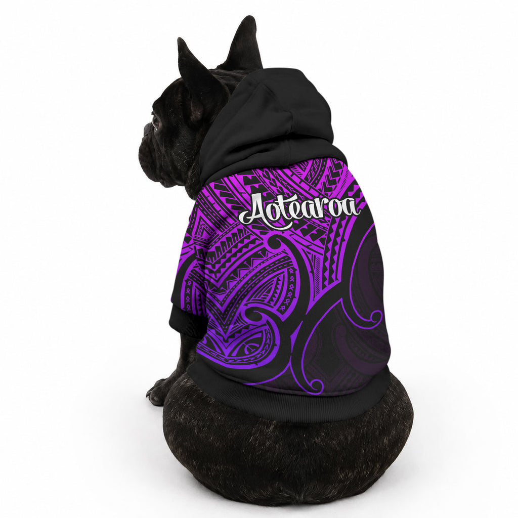 Aotearoa Maori Koru Pet Hoodie Polynesian Pacific Tribal - Purple