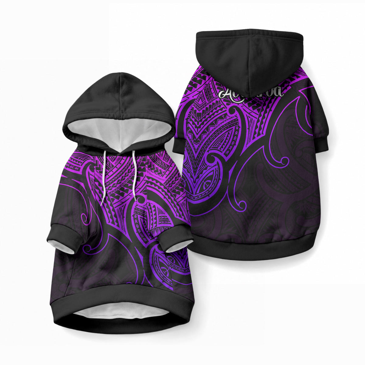 Aotearoa Maori Koru Pet Hoodie Polynesian Pacific Tribal - Purple