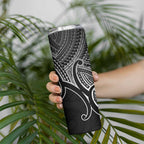 Personalised Aotearoa Papua Shell Skinny Tumbler Black Polynesian Pacific Tribal