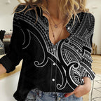 Custom Aotearoa Maori Koru Women Casual Shirt Polynesian Pacific Tribal - Black LT9
