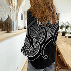 Custom Aotearoa Maori Koru Women Casual Shirt Polynesian Pacific Tribal - Black LT9