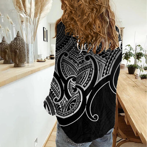 Custom Aotearoa Maori Koru Women Casual Shirt Polynesian Pacific Tribal - Black LT9