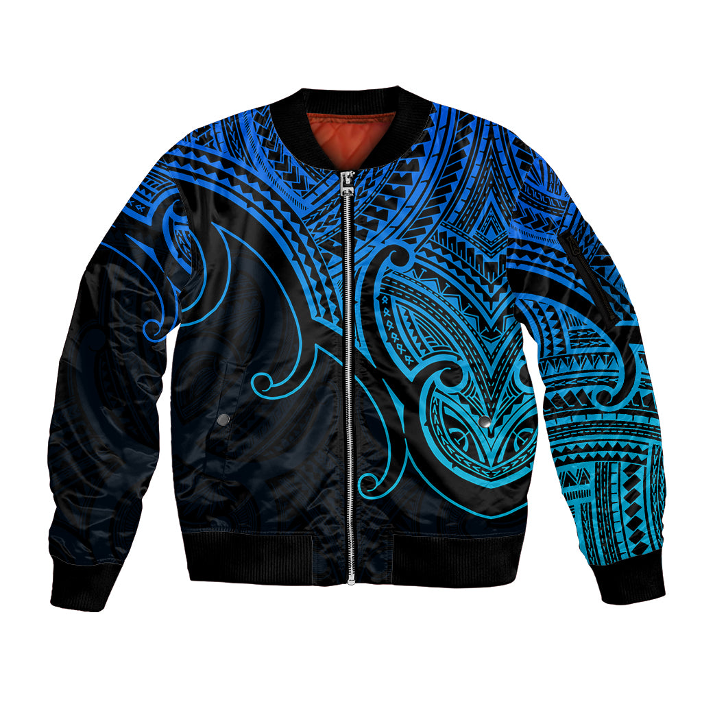 custom-aotearoa-maori-koru-sleeve-zip-bomber-jacket-polynesian-pacific-tribal-blue