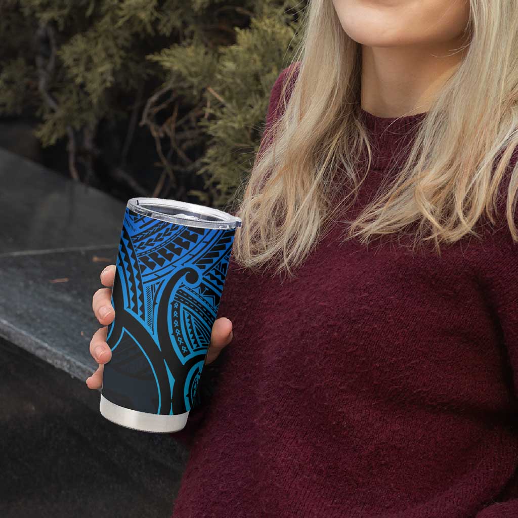 Personalised Aotearoa Papua Shell Tumbler Cup Blue Polynesian Pacific Tribal