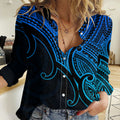 Custom Aotearoa Maori Koru Women Casual Shirt Polynesian Pacific Tribal - Blue LT9