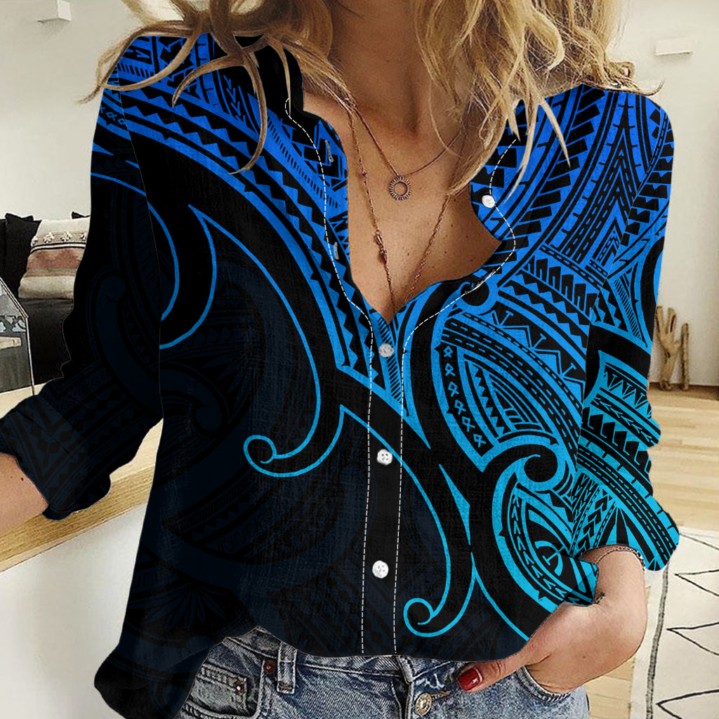 Custom Aotearoa Maori Koru Women Casual Shirt Polynesian Pacific Tribal - Blue LT9