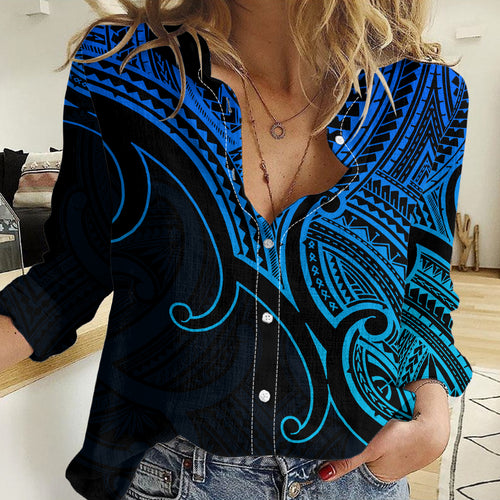 Custom Aotearoa Maori Koru Women Casual Shirt Polynesian Pacific Tribal - Blue LT9
