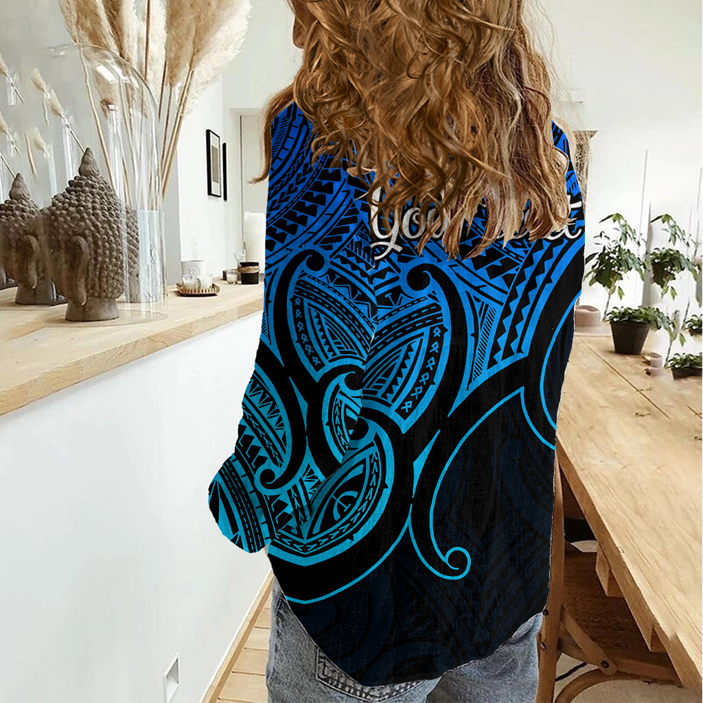Custom Aotearoa Maori Koru Women Casual Shirt Polynesian Pacific Tribal - Blue LT9