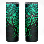 Personalised Aotearoa Papua Shell Skinny Tumbler Green Polynesian Pacific Tribal