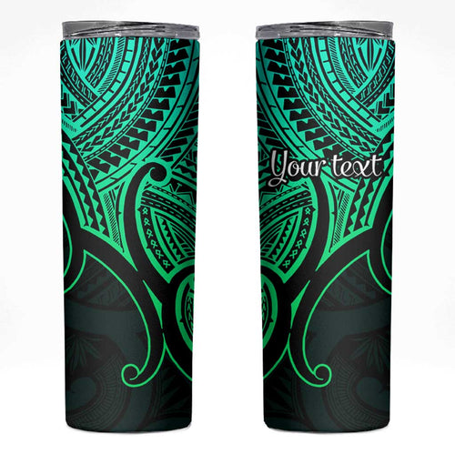 Personalised Aotearoa Papua Shell Skinny Tumbler Green Polynesian Pacific Tribal