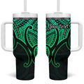 Personalised Aotearoa Papua Shell Tumbler With Handle Green Polynesian Pacific Tribal