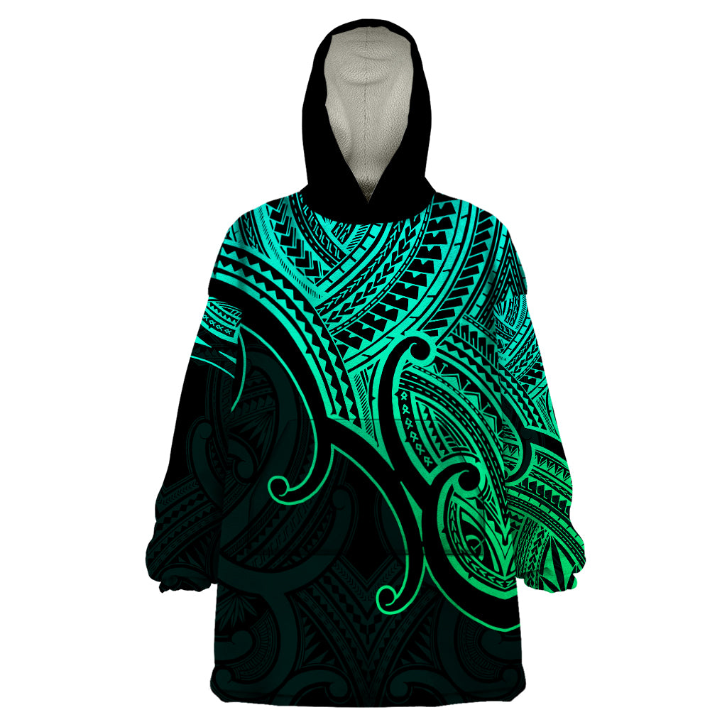 custom-aotearoa-maori-koru-wearable-blanket-hoodie-polynesian-pacific-tribal-green