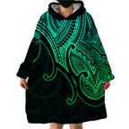 custom-aotearoa-maori-koru-wearable-blanket-hoodie-polynesian-pacific-tribal-green