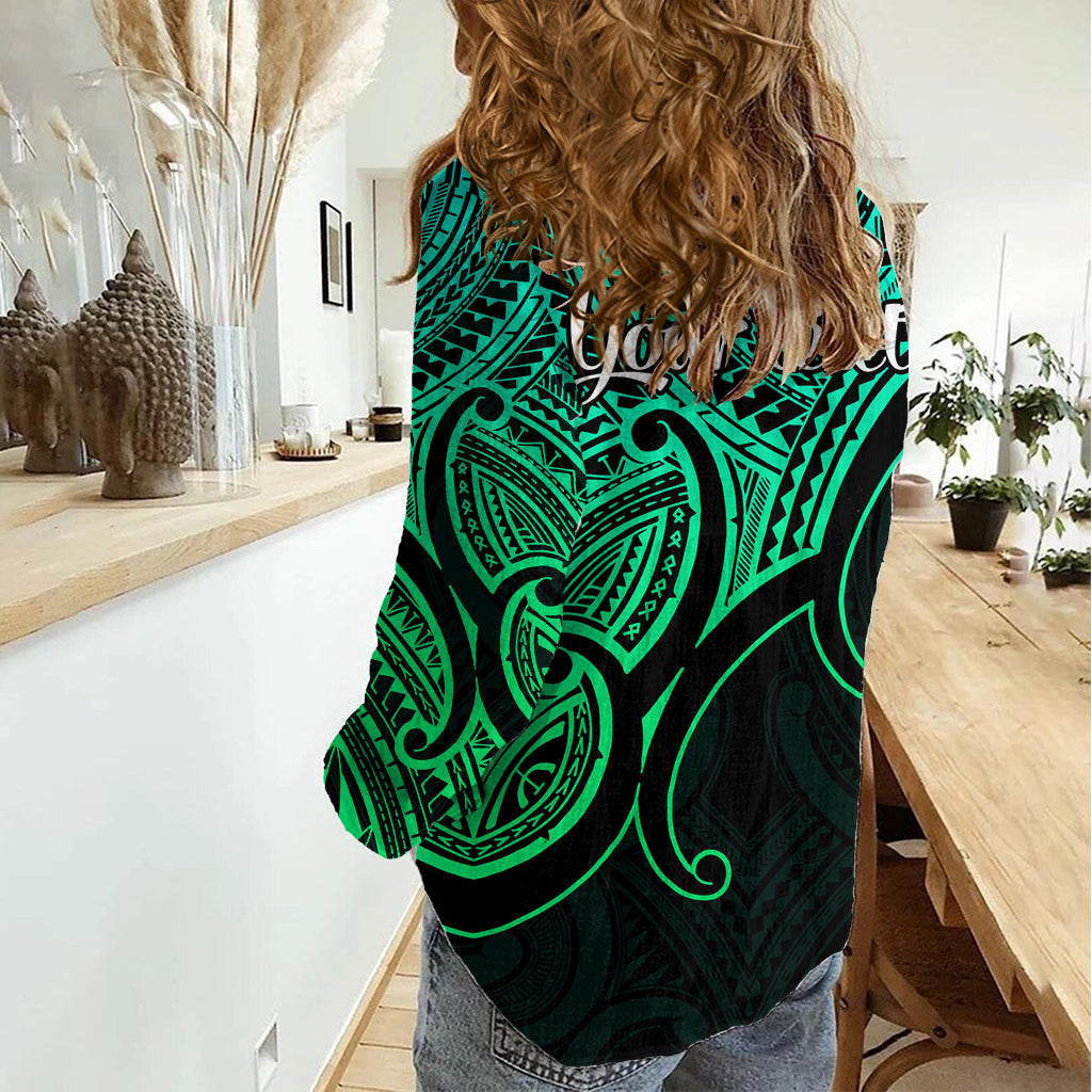 Custom Aotearoa Maori Koru Women Casual Shirt Polynesian Pacific Tribal - Green LT9